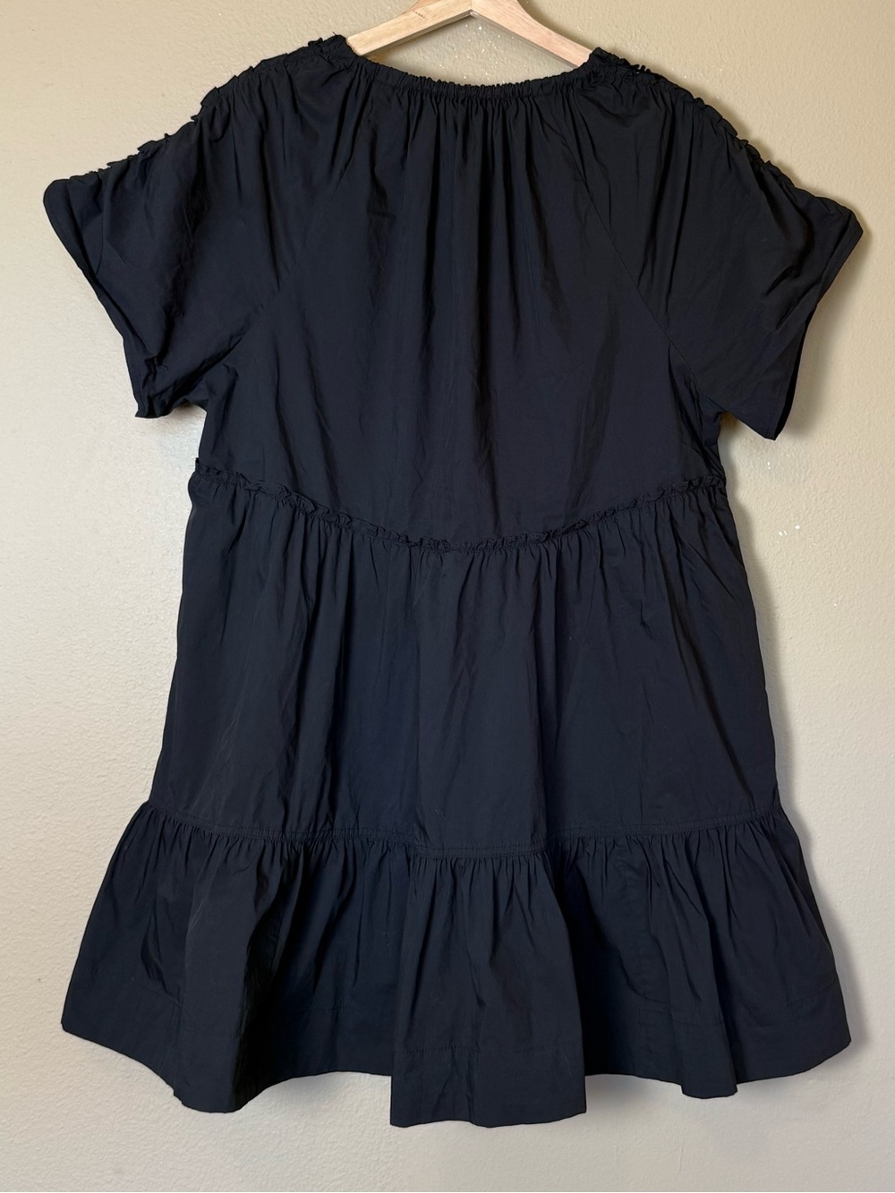 Tanya Taylor Black Tiered Cotton V-Neck Mini Dress Size XL - Picture 4 of 7